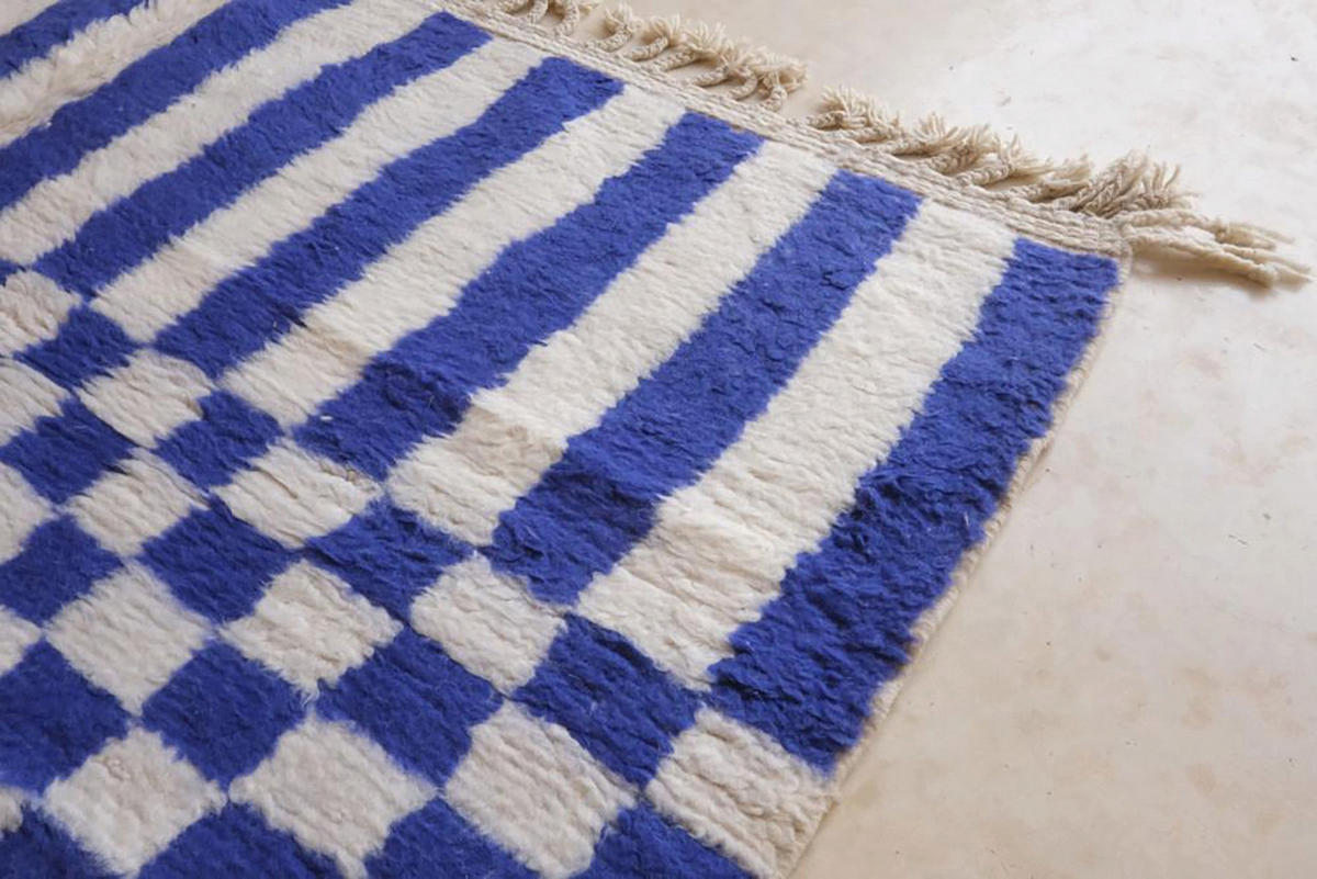 BERBERTEPPICH aus Marokko abstrakt aus Wolle blau - Blau, Naturmaterialien (220/283cm) - AFK Living