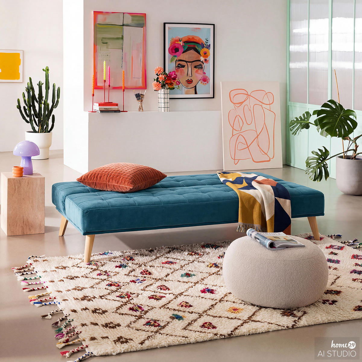 SCHLAFSOFA - Hellbraun/Dunkelblau, Holz/Birkenholz (180/81/86cm) - home24