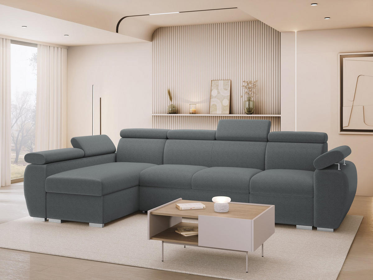 ECKSOFA Boston LCP, Seite: Links LCP+2R+1P(65) - Silberfarben/Grau, Holz/Textil (320/170cm) - MIRJAN24