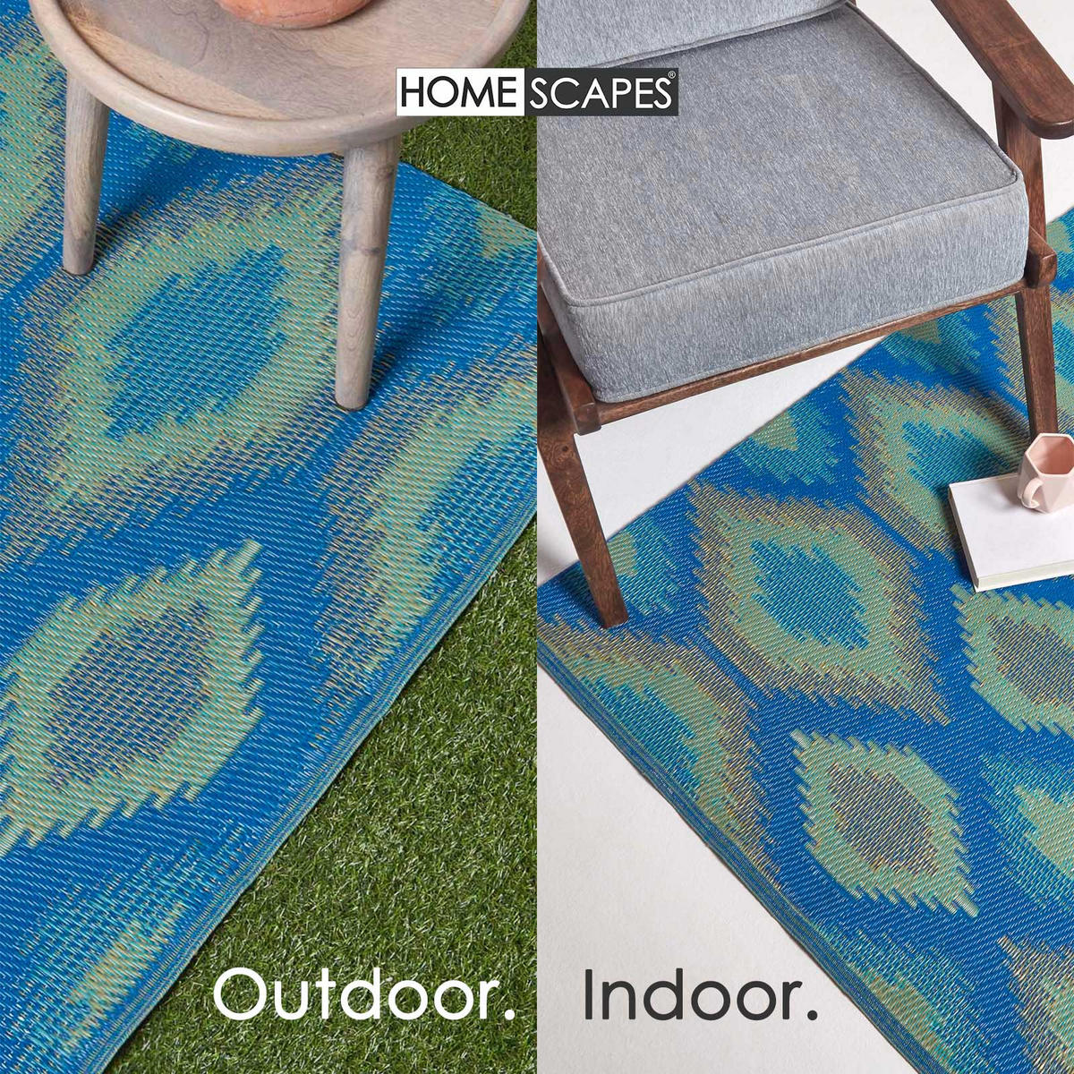 OUTDOORTEPPICH Amber mit Ethno-Muster 120/180 cm - Blau, Kunststoff (120/180cm) - Homescapes