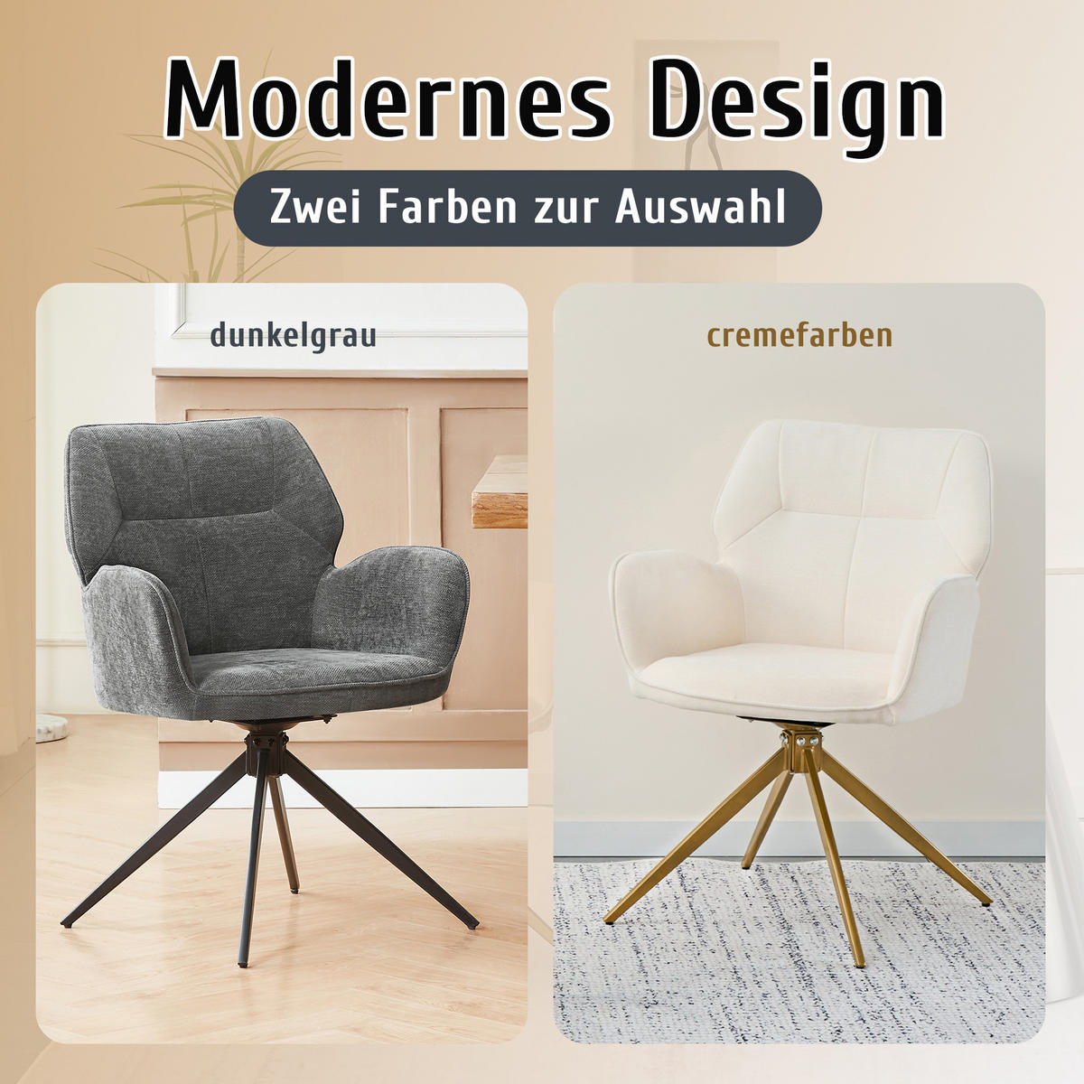 STUHL mit Samtbezug stabil Grau 45x53.5x84 cm Metall 2er-Set - Grau, Metall (45/84/53.5cm) - SONNENH