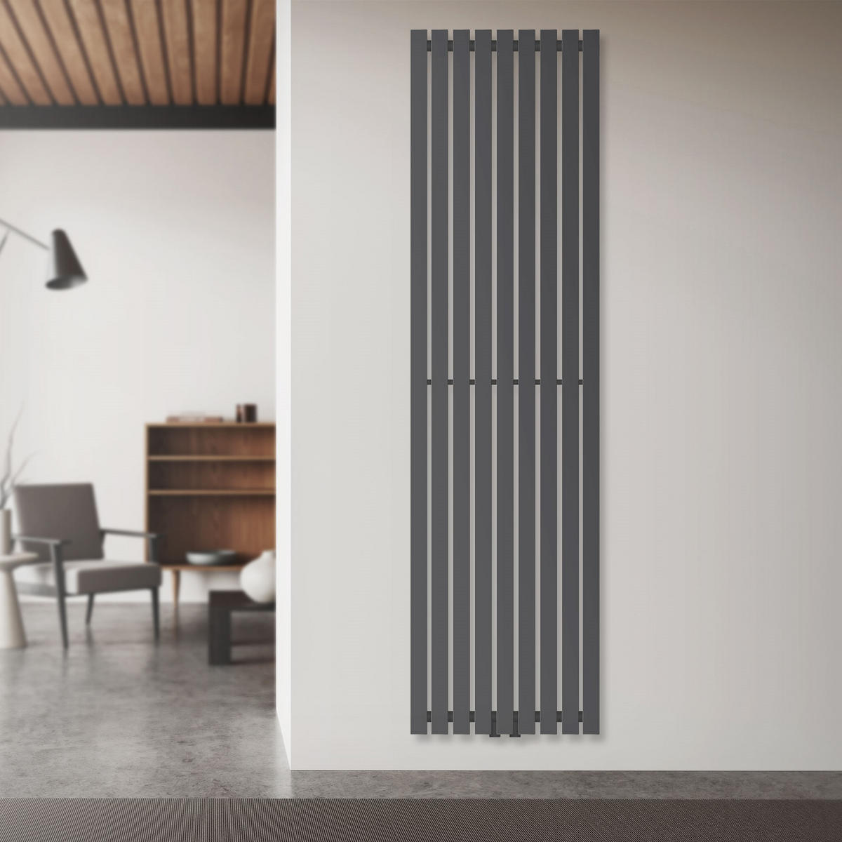 BADHEIZKÖRPER Stella 480x1800 mm Anthrazit mit Mittelanschluss - Anthrazit, Metall (48/180/5cm) - LuxeBath