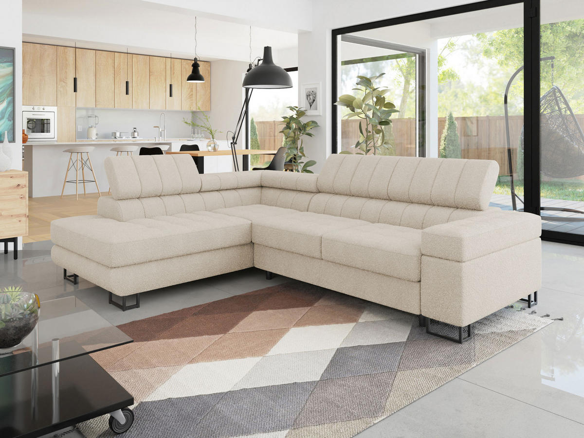 ECKSOFA Laris Premium, Seite: Links - Beige/Schwarz, Holz/Textil (271/203cm) - MIRJAN24