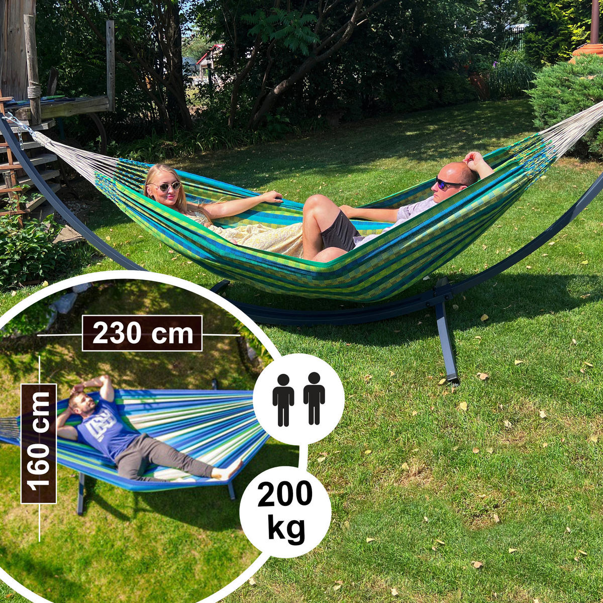 HÄNGEMATTE mit Gestell, 2 Personen, XXL, 200 kg, Metall, Morena Kiwi, einfache Montage - Grün, Metall (370/130/120cm) - Potenza