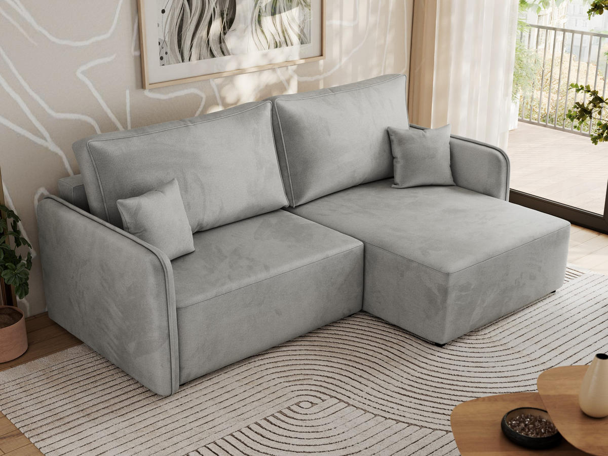 ECKSCHLAFSOFA MESTO L Hellgrau Velvet - rechts - Hellgrau/Schwarz, Kunststoff/Textil (147/227cm) - MKS