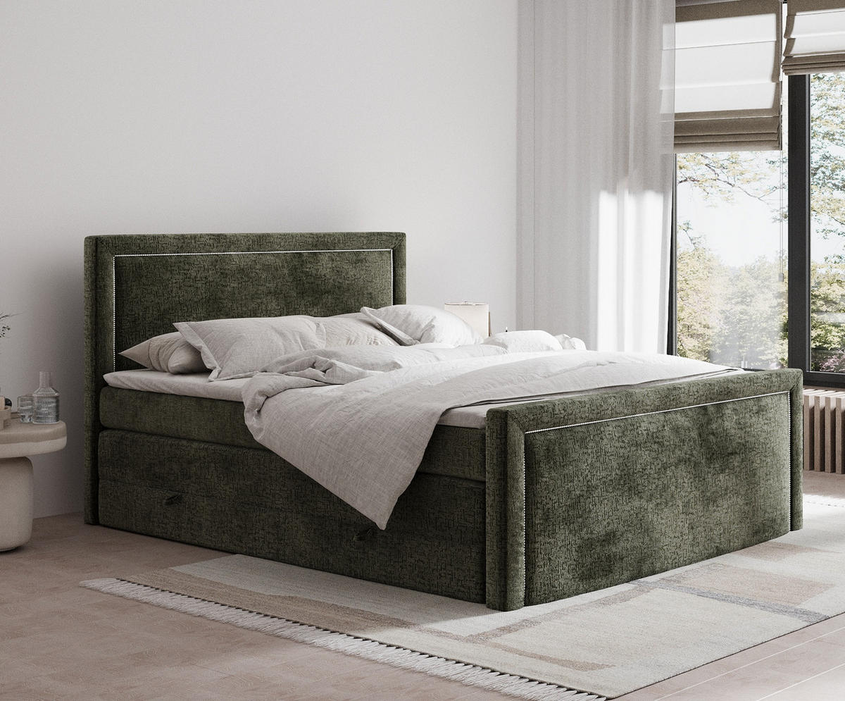 BOXSPRINGBETT Lavenda Olivenfarbe 180/200 cm - Schwarz/Olivgrün, Holz/Holzwerkstoff (180/200cm) - Maison de Reve