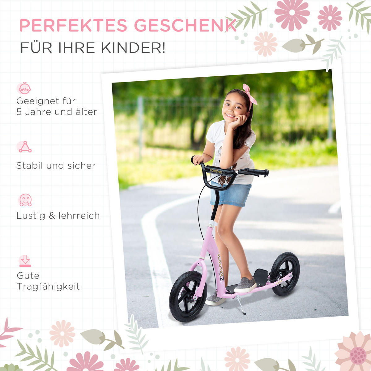 KINDERROLLER, Schwarz/Rosa/Blau/Rot, Stahl+ PVA - Rosa, Metall (120/52/80cm) - HOMCOM