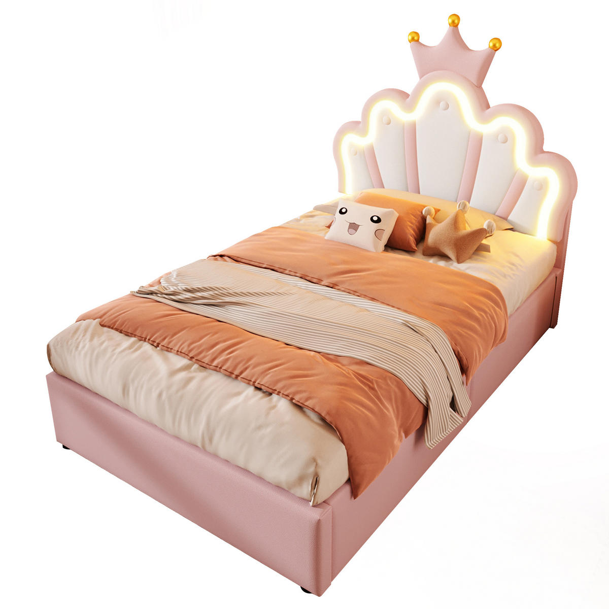 KINDERBETT 90/200 cm Rosa mit hydraulischem Hebemechanismus und LED-Lichtband - Rosa, Leder (90/200cm) - OKWISH