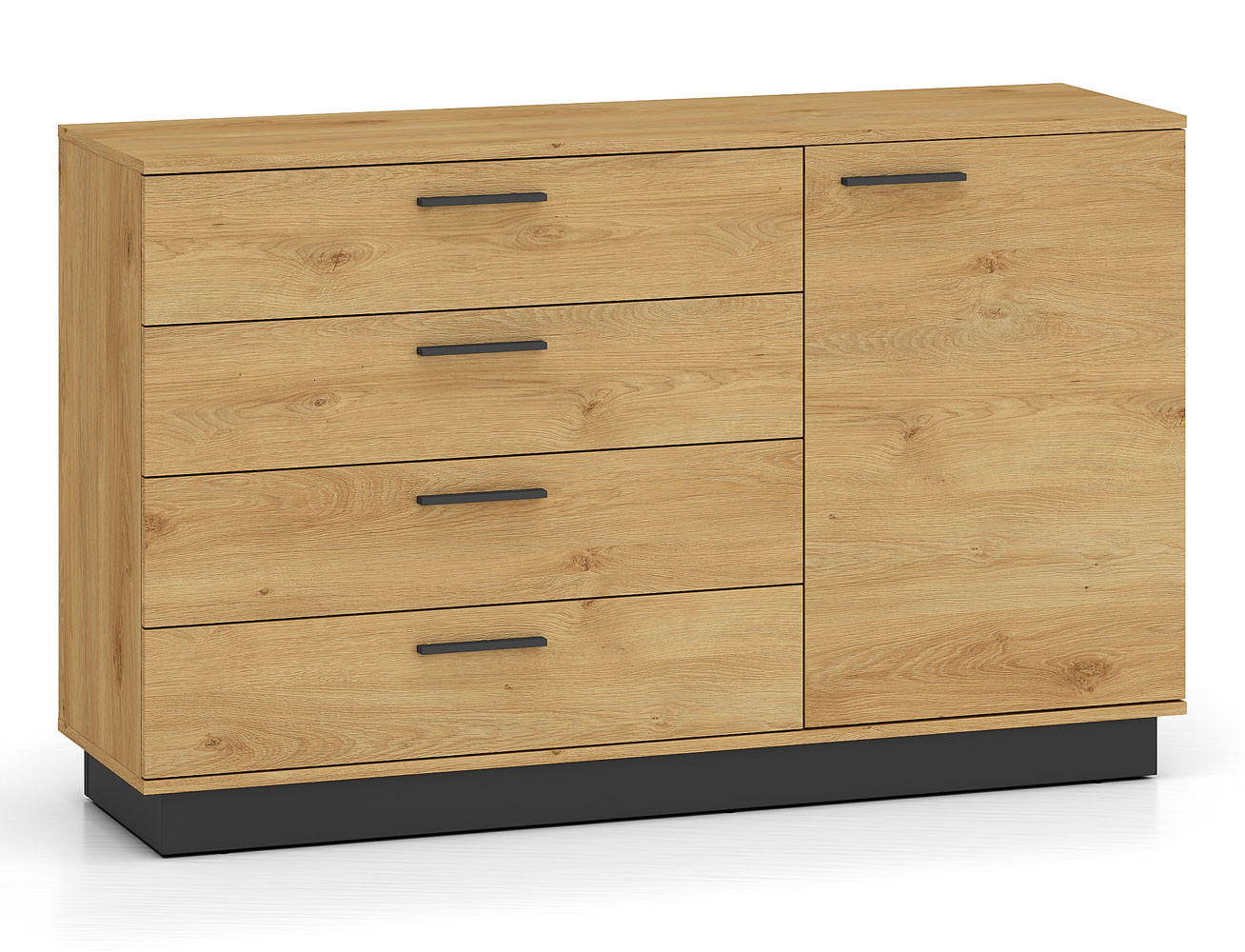 KOMMODE Modesto Eiche Style hell / Schwarz 138 / 40 / 86 cm - Eichefarben/Schwarz, Holz/Holzwerkstoff (138/86/40cm) - Feldmann-Wohnen