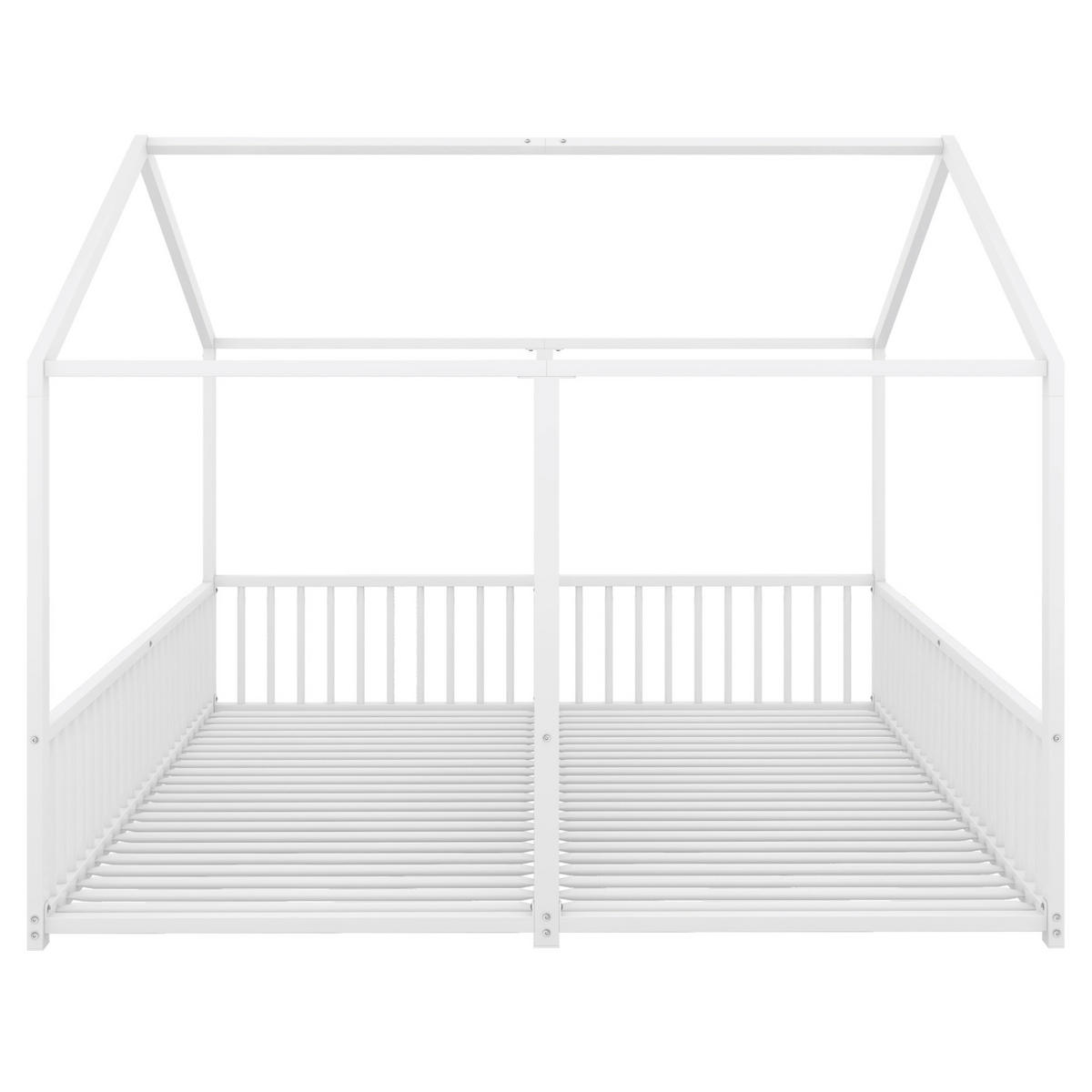 ETAGENBETT aus Metall 90x200 cm Weiß mit Leiter, Sicherheitsgeländer und Hausform - Weiß, Metall (90/200cm) - IVMEU