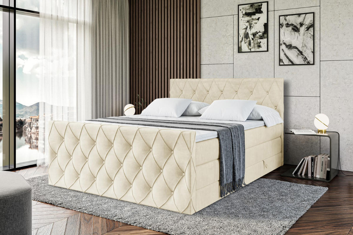 BOXSPRINGBETT AMAY-Z KING - 200x200 - H3/H4 - Beige - Beige, Holzwerkstoff (200/200cm) - ALTDECOR