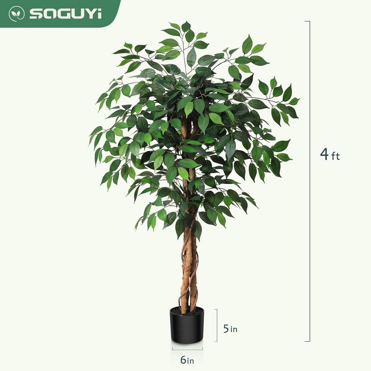 KUNSTPFLANZE Ficusbaum 120 cm Naturholz Stamm - Grün, Holz (87cm)