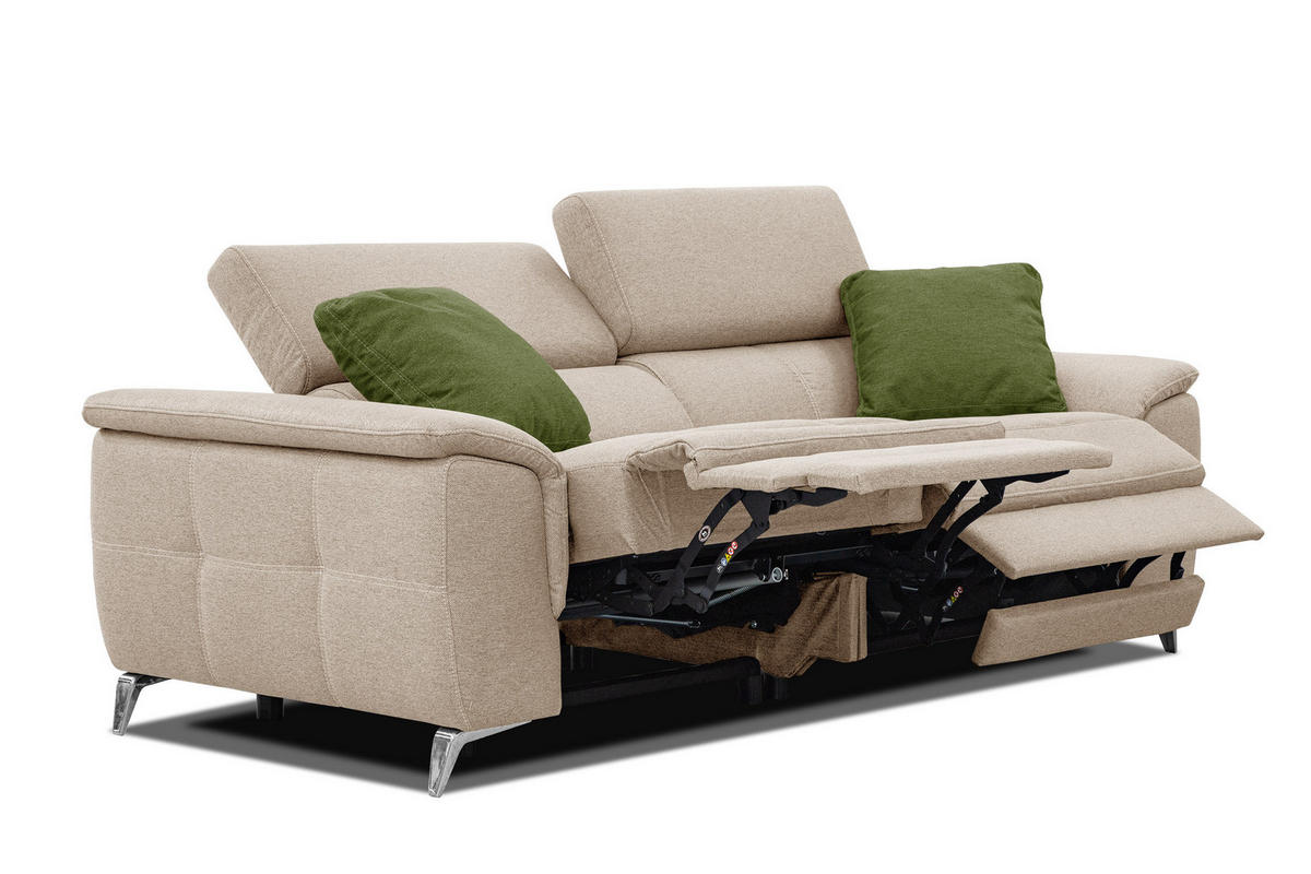 SOFA PLAUEN 3-Sitzer mit 2 Relaxfunktionen, beige - Beige/Silberfarben, Holzwerkstoff/Textil (214/83/105cm) - Courtois Laville