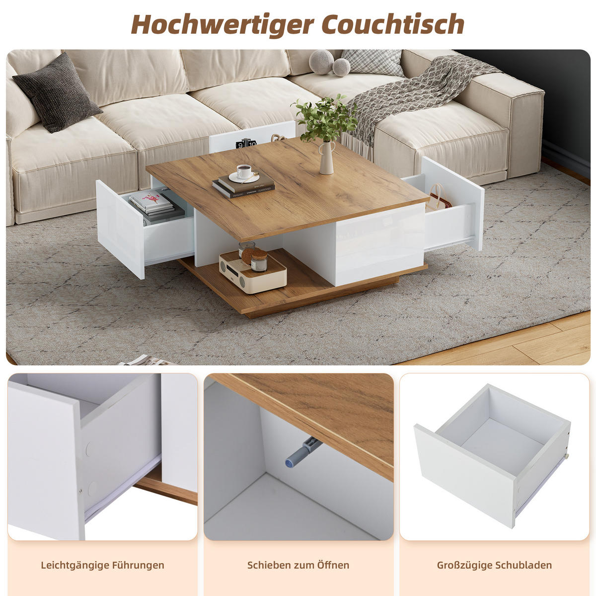 COUCHTISCH Weiß/Holzfarbe - Weiß, Holzwerkstoff (70/70/31.5cm)
