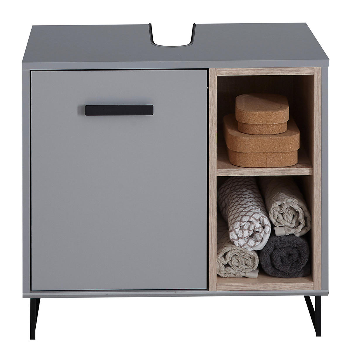 WASCHBECKENUNTERSCHRANK - Matt Grau / Eiche Sonoma Dekor - Grau, Holzwerkstoff (65/61/38cm) - home24