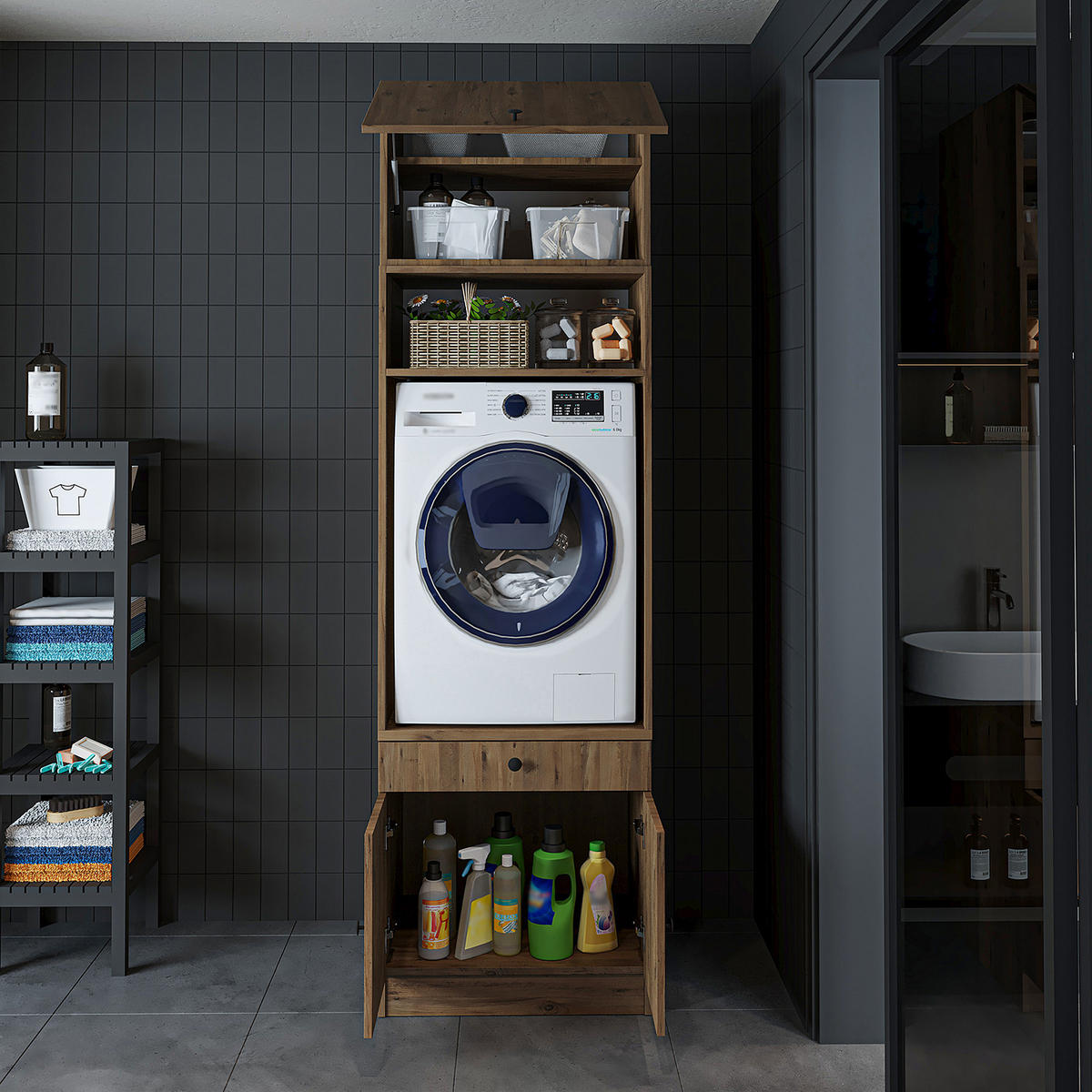 WASCHMASCHINENSCHRANK Serie 1 65cm Breit, 230cm Hoch - Eichefarben, Holzwerkstoff (65/230/67cm)
