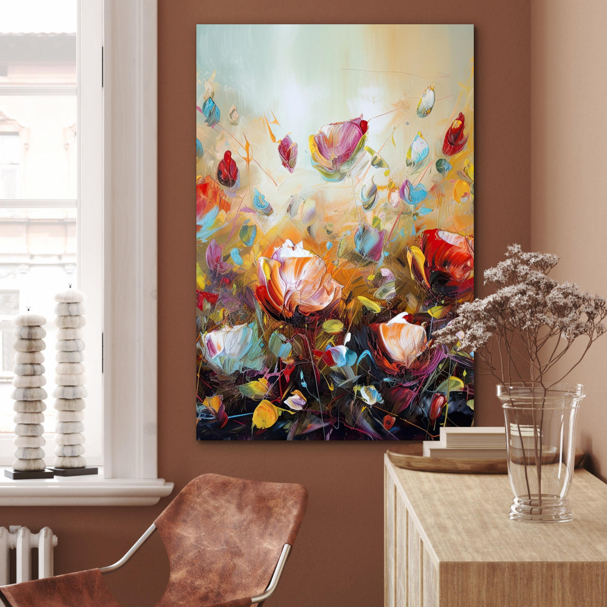 METALLBILD Blumen - Kunst - Natur - Ölgemälde 60x90 cm - Multicolor, Metall (60/90cm) - MuchoWow