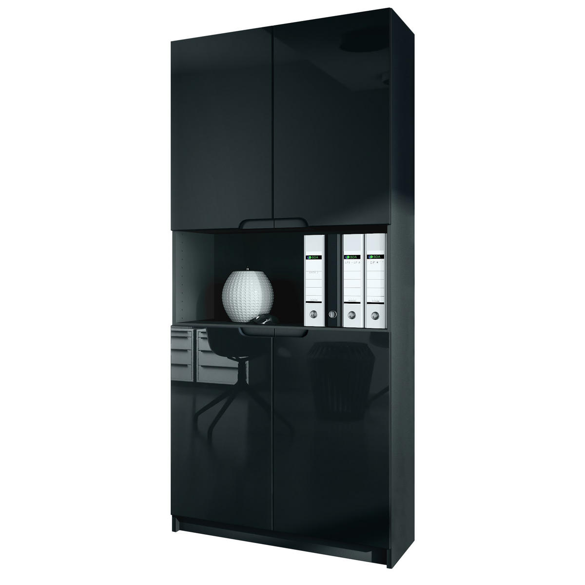 BÜROSCHRANK Logan Fronten in Schwarz Hochglanz - Schwarz Hochglanz, Holzwerkstoff (82/184/37cm) - Vladon