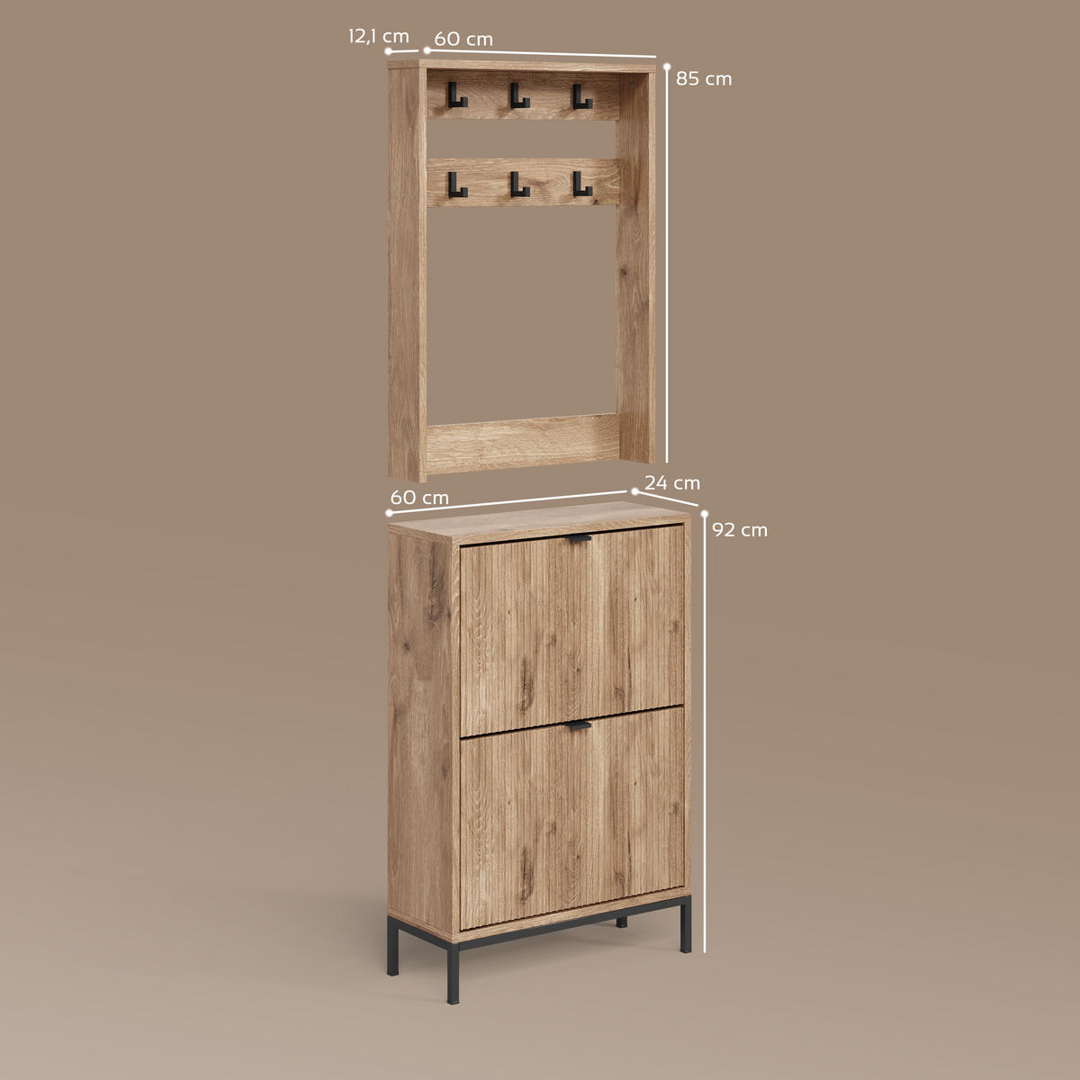 GARDEROBE Aterno Viking Oak Set, 2 Teile - Eichefarben, Holzwerkstoff (60/92/24cm) - Livinity®