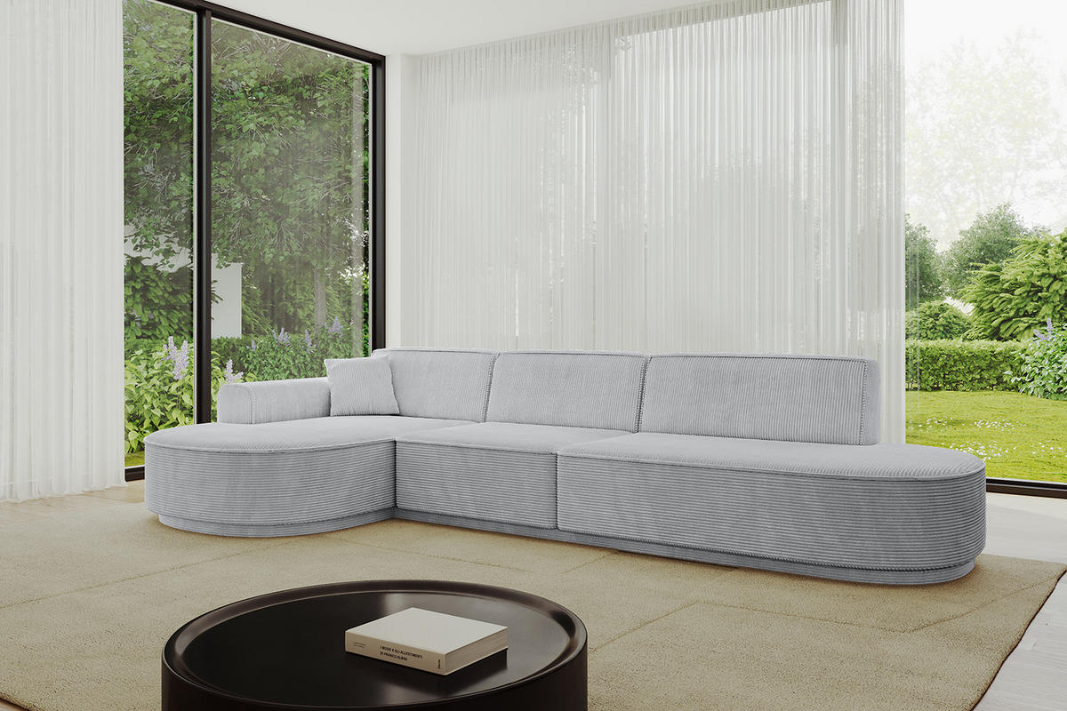 ECKSOFA Ottomane Links MARI-L2-v3 - 328x171x83 cm Grau Cord - Schwarz/Grau, Holzwerkstoff/Kunststoff (328/171cm) - ALTDECOR