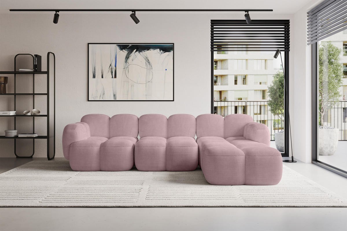 ECKSOFA modulares Sofa Rechts Miko-L2 302x205x75 Rosa Cord - Schwarz/Rosa, Holzwerkstoff/Kunststoff (302/205cm) - ALTDECOR