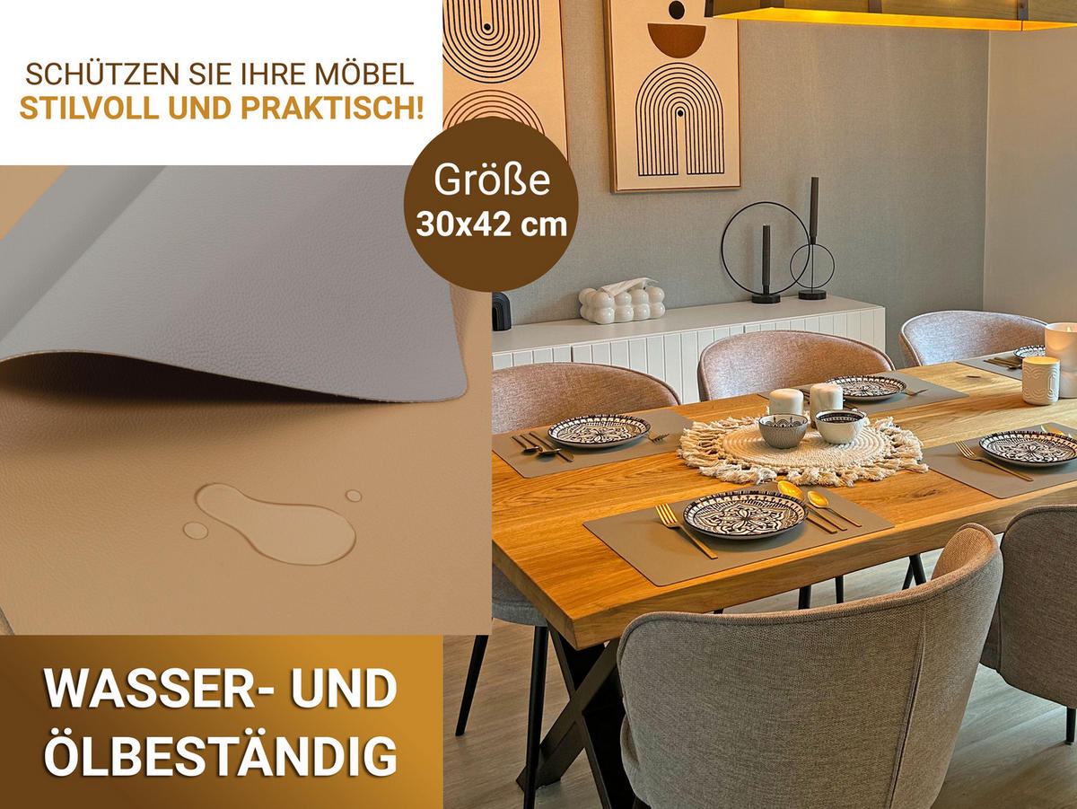 TISCHSET, 6er-Set, 30x42 cm, wasserdicht, aus PVC und Polyester, Beige - Beige, Textil (42/30/1cm) - Zollner