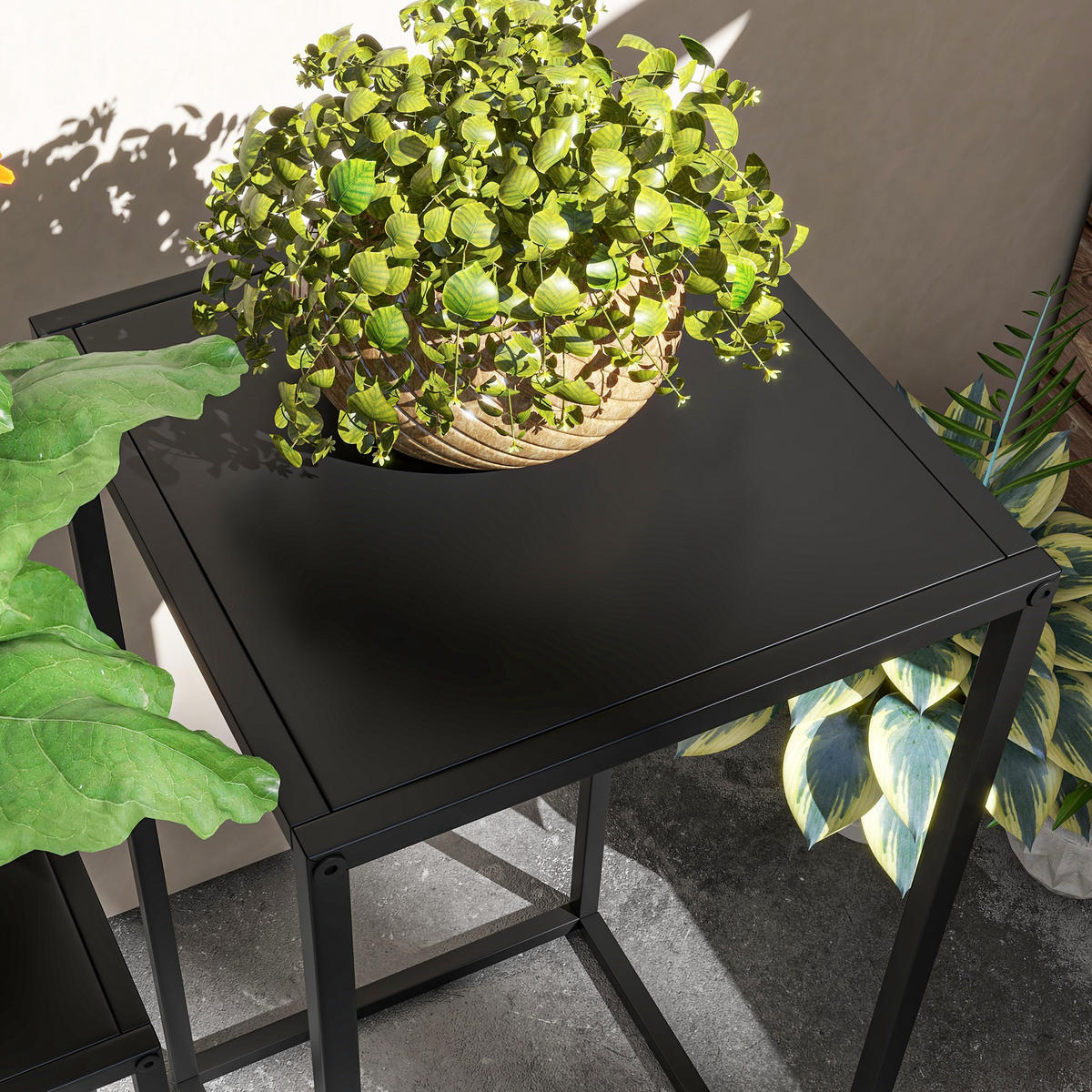 BLUMENTREPPE aus Stahl 25x25x58,5/31x31x65 cm in Schwarz platzsparend - Schwarz, Metall (31/65/31cm) - Modfu