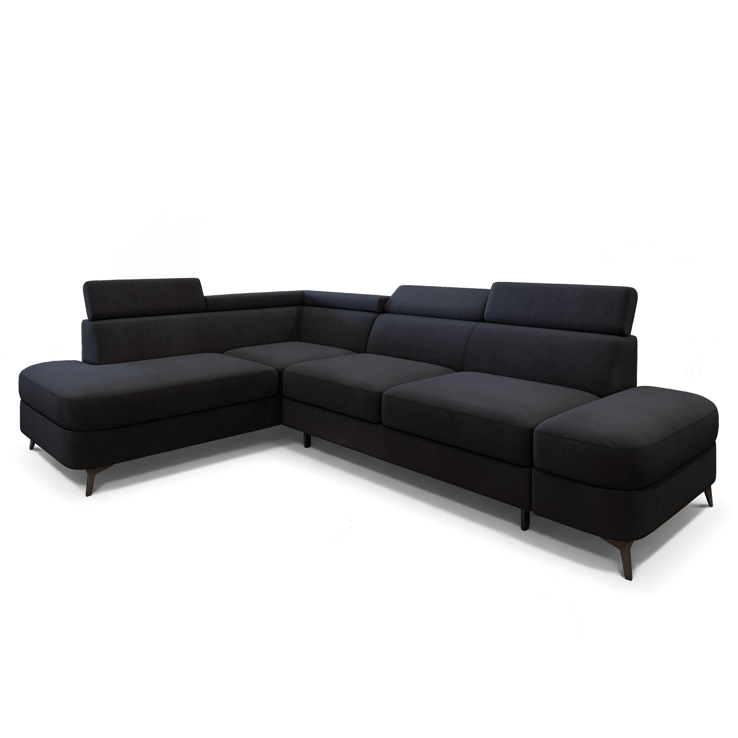 ECKSOFA AVISE MV L-S Schwarz Velours-Stoff mit Schlaffunktion - Schwarz, Holzwerkstoff/Textil (268/195cm) - MASSENO
