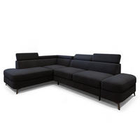 ECKSOFA AVISE MV L-S Schwarz Velours-Stoff mit Schlaffunktion - Schwarz, Holzwerkstoff/Textil (268/195cm) - MASSENO