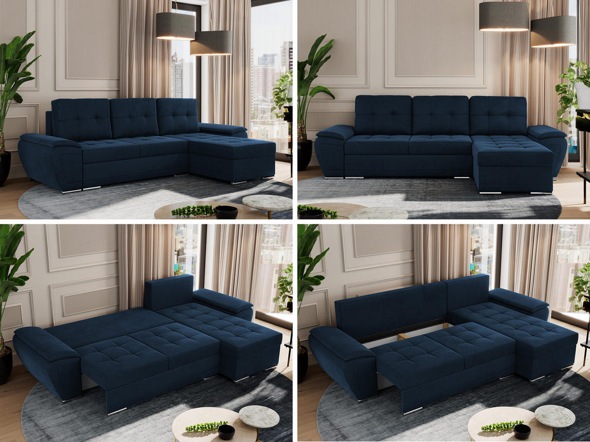 ECKSOFA UMBRIA L Dunkelblau Velvet - Dunkelblau/Grau, Textil (271/157cm) - MKS