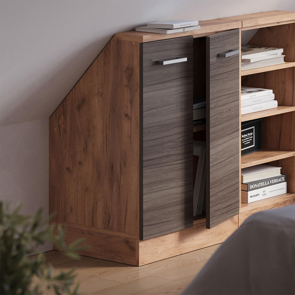 DACHSCHRÄGENSCHRANK Rion Edelgrau mit 2 Türen - Grau, Holzwerkstoff (60/81.6/46cm) - Vicco