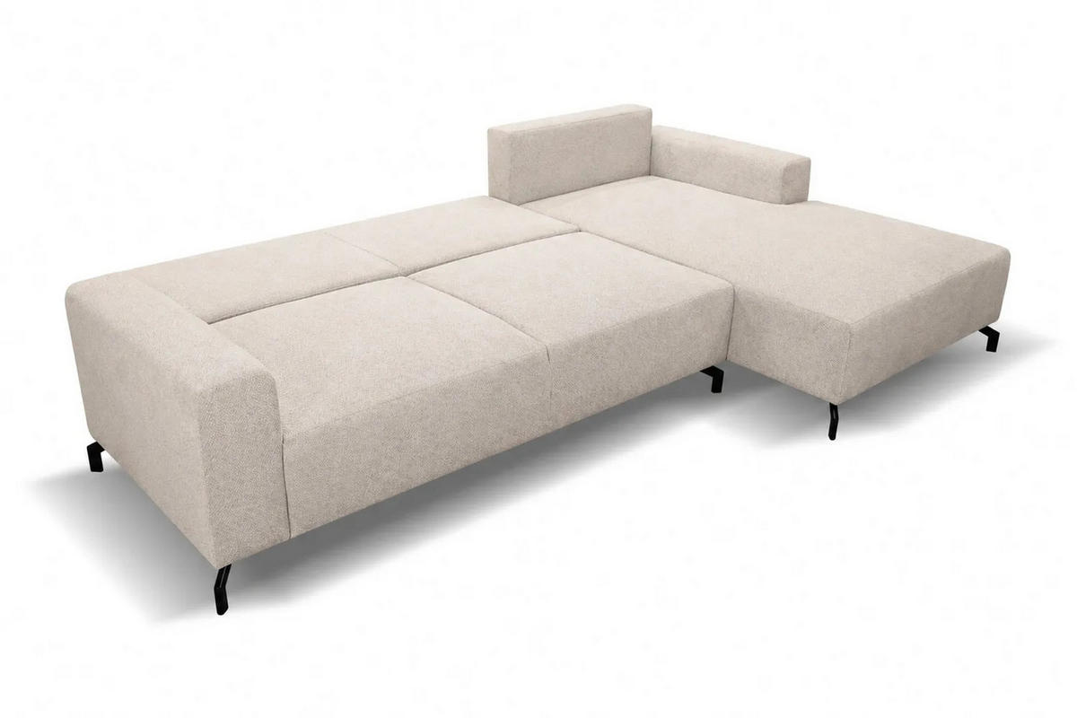 ECKSOFA mit Schlaffunktion Aspen, Beige Velourstoff, Ottomane Rechts - Beige, Textil (312/187cm) - VENASI MÖBEL