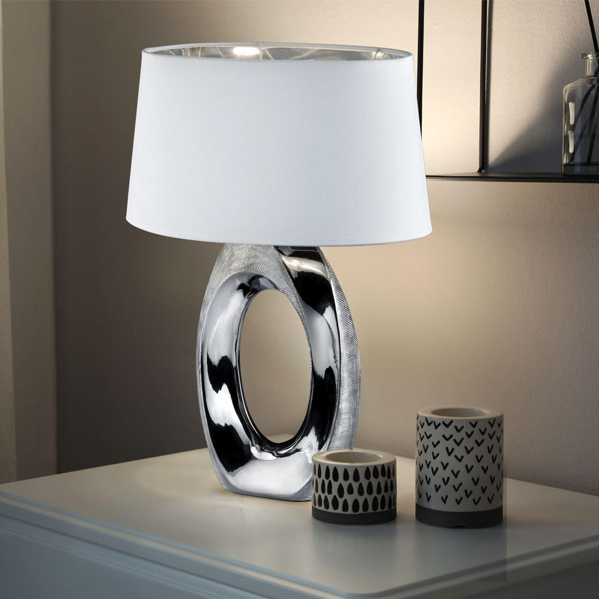 LED TISCHLEUCHTE Keramik Silber Weiß - Weiß, Kunststoff (24/38/52cm)