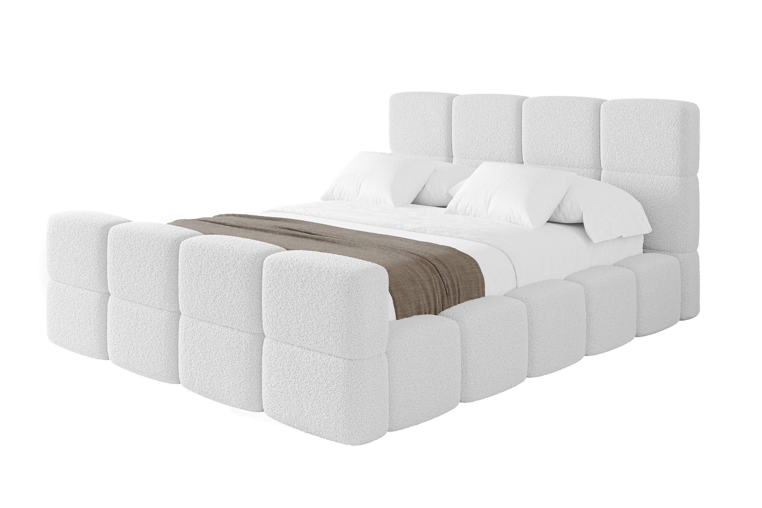 POLSTERBETT mit Bettkasten und Lattenrost mit Matratze H3/H4, Kopfteil, Boxbett, mit Stauraum - NATA-Z 160x200 Weiß - Weiß, Holzwerkstoff/Textil (160/200cm) - ALTDECOR