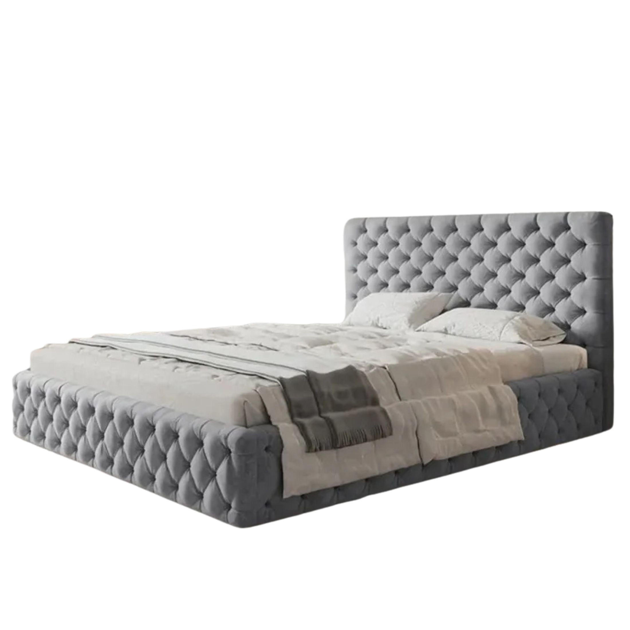 POLSTERBETT SIM 8 mit Kopfteil, 120 x 200 cm mit Bettkasten und Lattenrost aus Holz, Velourstoff, Farbe: Grau - Grau, Holz/Kunststoff (120/200cm) - Sepro Meble