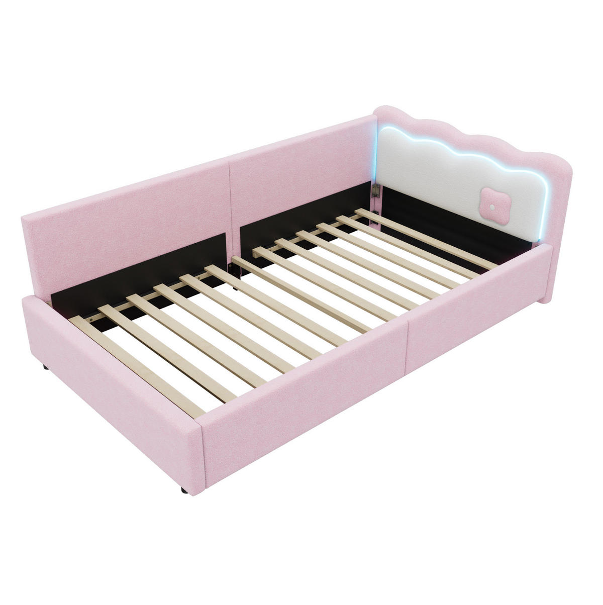 BETT mit Kopfteil 90/200 cm in Rosa – mit LED-Beleuchtung und Lattenrost - Rosa, Textil (90/200cm) - BEAOK