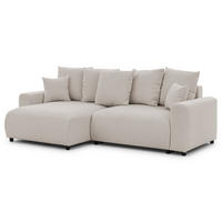 ECKSOFA Calma mit Schlaffunktion und Bettkasten im Bumpy-Design aus weichem Beige Webstoff - Ottomane links - Beige/Schwarz, Holz/Kunststoff (239/140cm) - S-Style