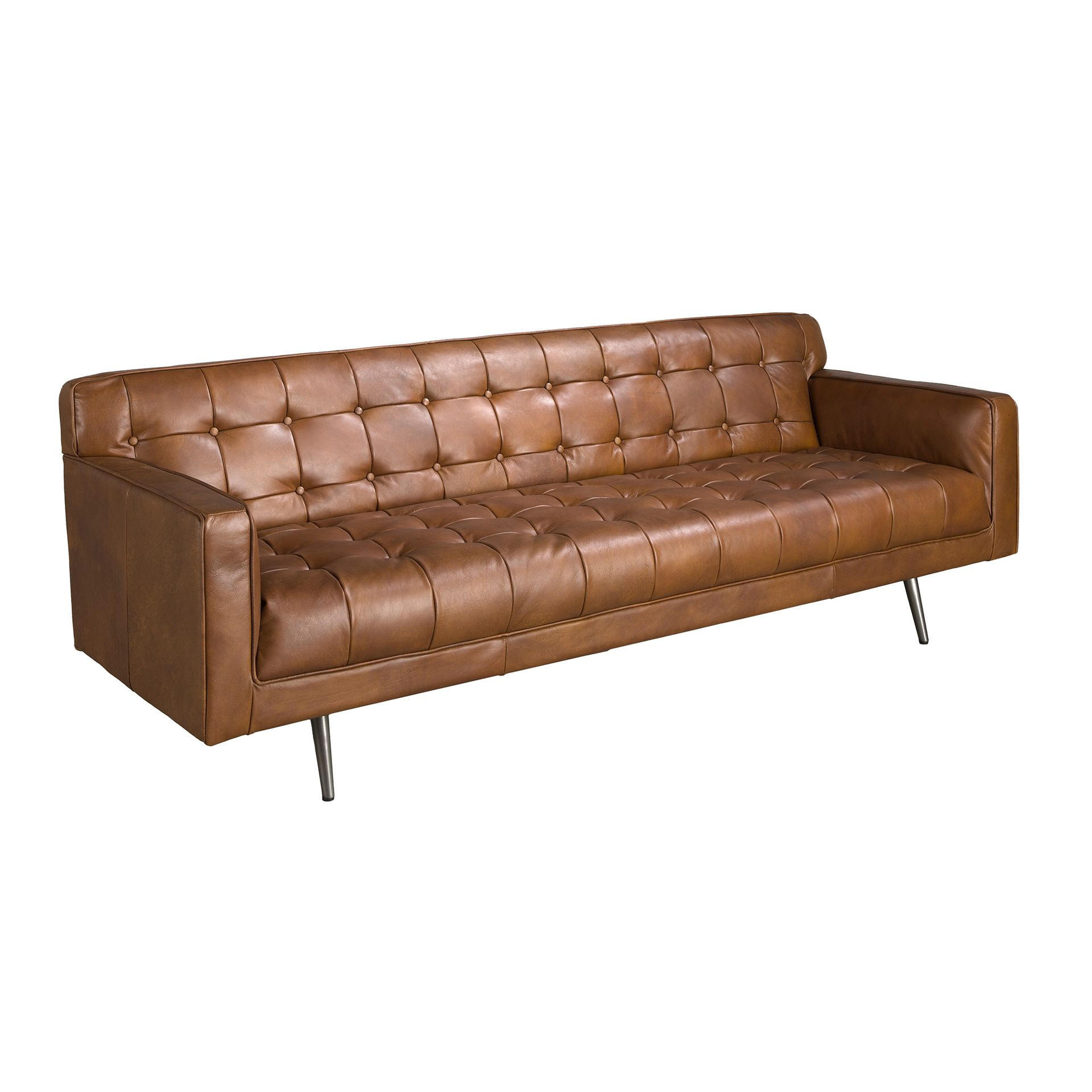 CHESTERFIELD-SOFA Klassisch Dunkelbraun Dunkler Stahl 212/79/70 cm - Braun, Leder/Metall (212/70/79cm) - ANGEL CERDA