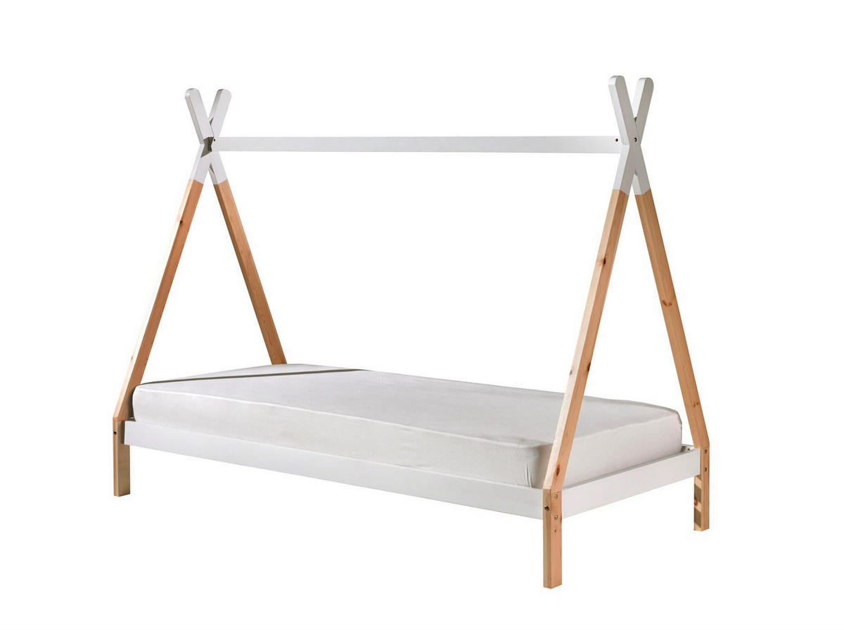 TIPIBETT Karyn 2 206x158x98 aus Kiefer Massivholz in Weiß/natur - Weiß/Kieferfarben, Holz (90/200cm) - 58aufmkessel