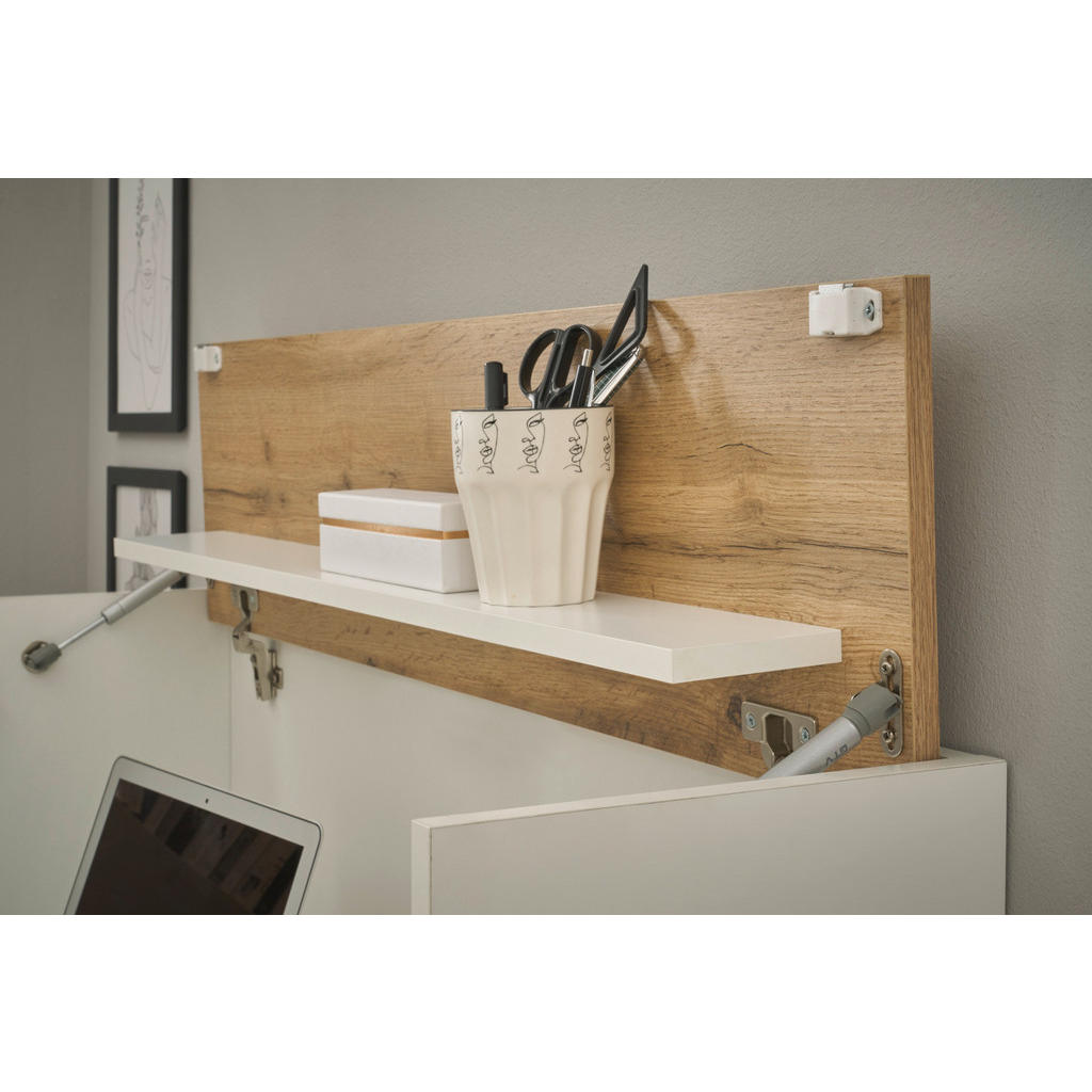 Thumbnail - Furn.Design Sekretär, Weiß, Eiche Wotan, Holzwerkstoff, Nachbildung,Eiche, Uni, Holz Optik, Rechteckig,Rechteckig, 100x3...