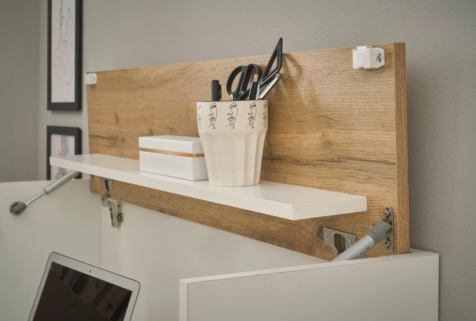 Thumbnail - Furn.Design Wohnwand, Weiß, Eiche Wotan, Holz, Nachbildung,Eiche, Uni, Holz Optik, 4 Fächer, 370x170x40 cm, Wohnzimmer, ...