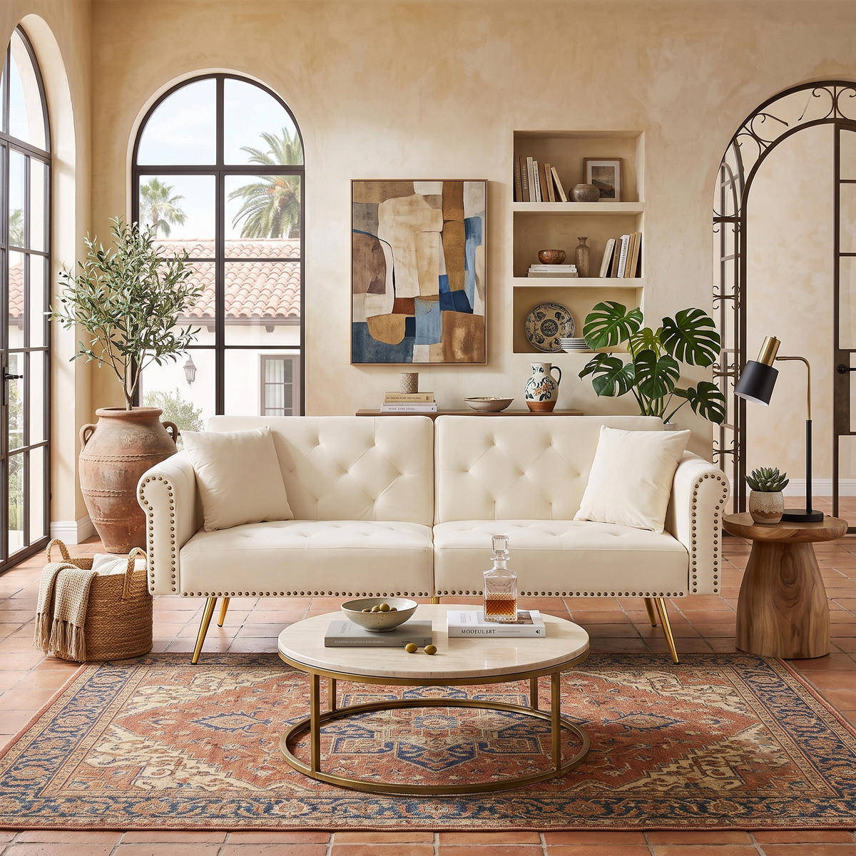 SCHLAFSOFA 2-in-1 Funktion Velours - Beige, Kunststoff (173/70/75cm) - Urban Meuble