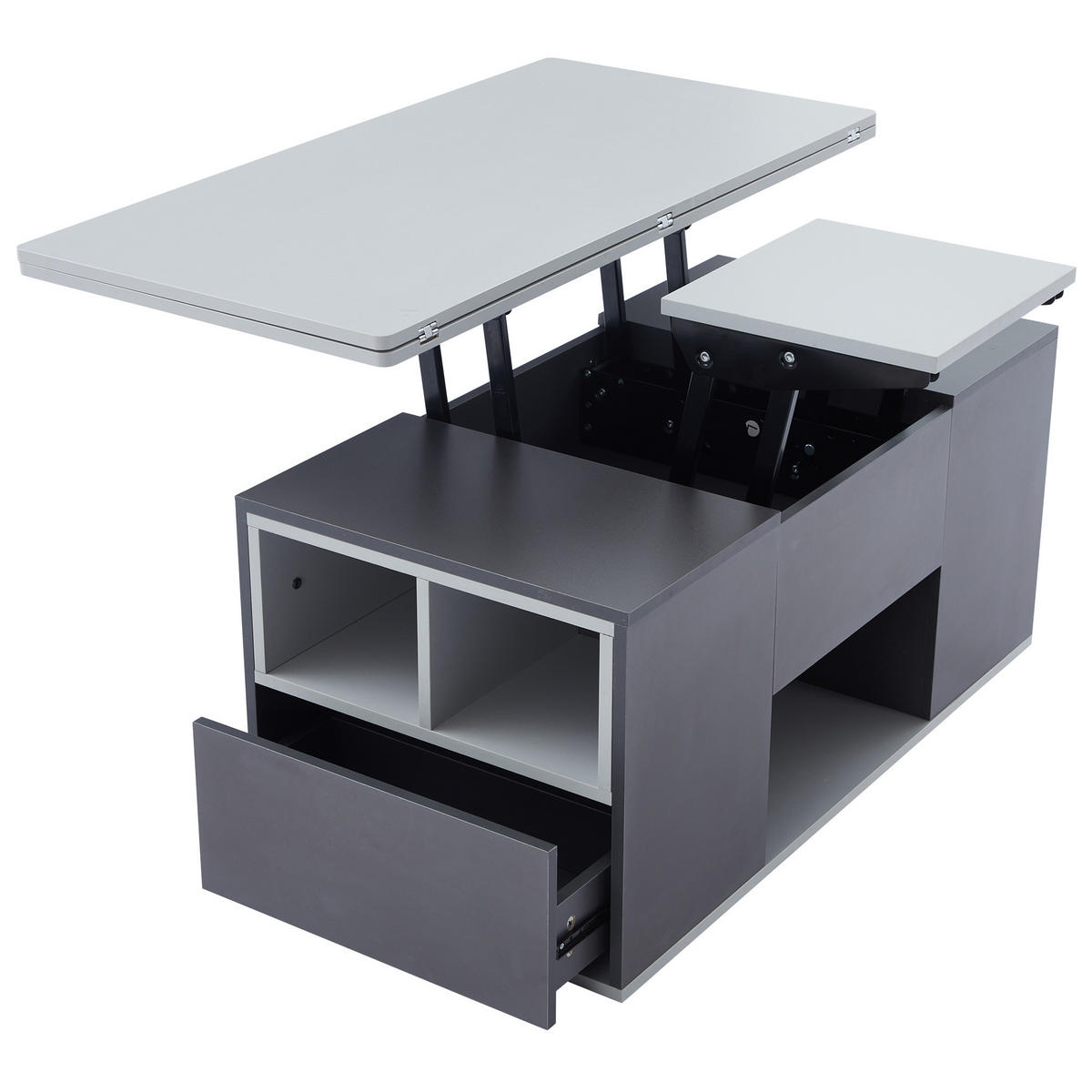 KONFERENČNÍ stolek 100/51/47 cm šedý z dřevotřísky s výškově nastavitelnou deskou a úložným prostorem - šedá, kompozitní dřevo (100/51/47cm) - OKWISH