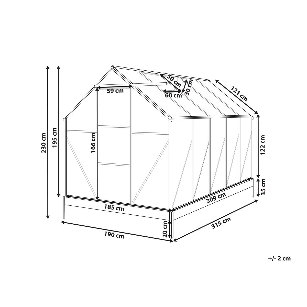 GEWÄCHSHAUS Silber 315 cm Apulia - Transparent/Silberfarben, Kunststoff (190/230/315cm) - Beliani