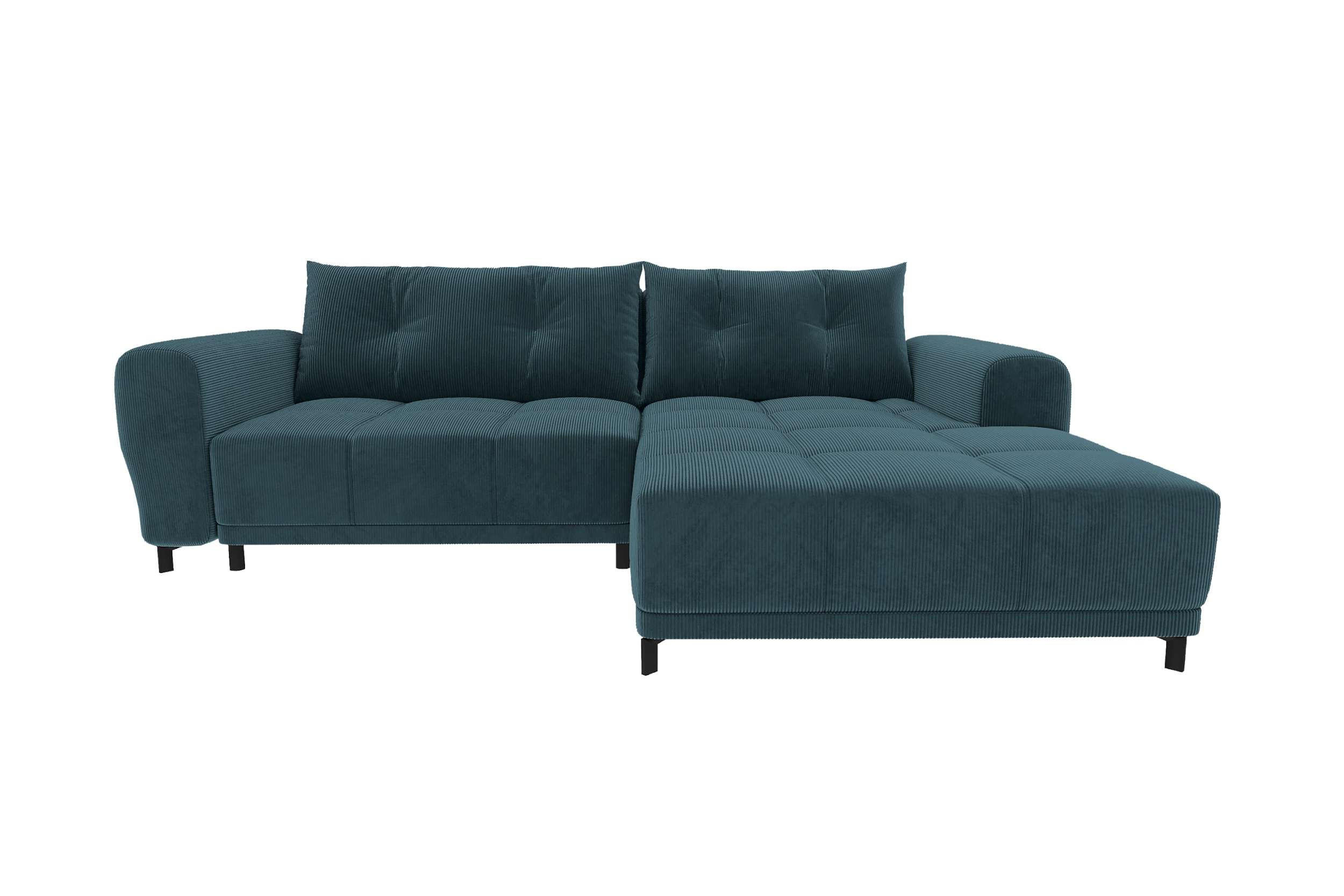 ECKSOFA Massimo Cordstoff Blau inkl. Schlaffunktion Rechts - Blau/Schwarz, Textil/Metall (246/177cm) - 99rooms