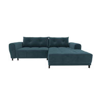 ECKSOFA Massimo Cordstoff Blau inkl. Schlaffunktion Rechts - Blau/Schwarz, Textil/Metall (246/177cm) - 99rooms