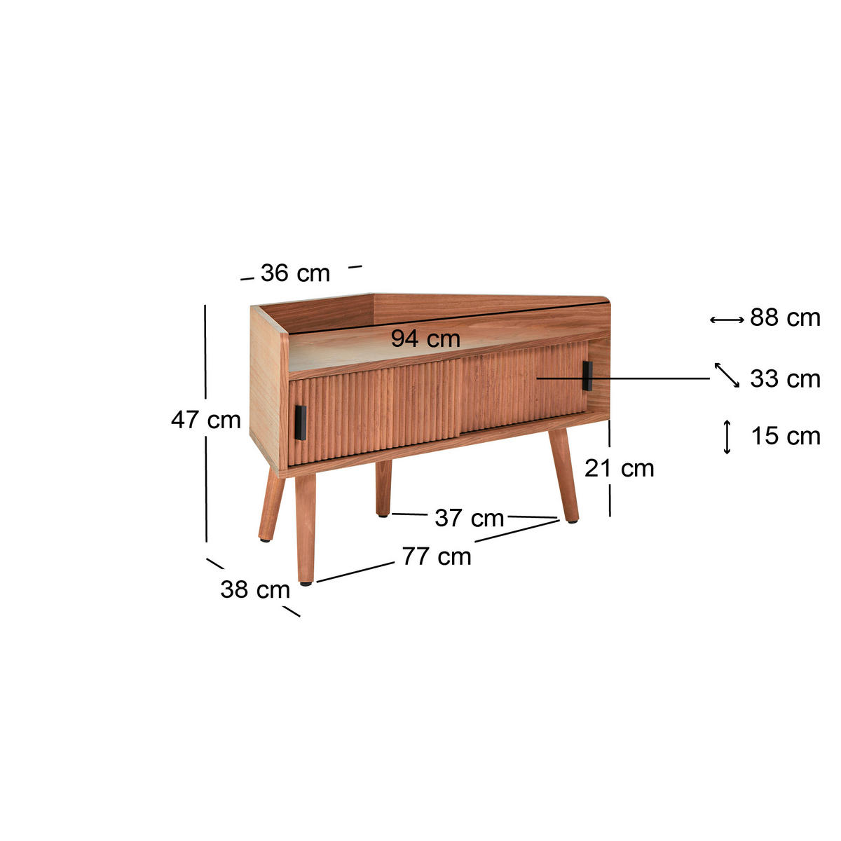 ECK-TV-SCHRANK Nussbaumholz Dunkelbraun 94 x 38 x 47 cm - Dunkelbraun, Holz (94/47/38cm) - Nordlys