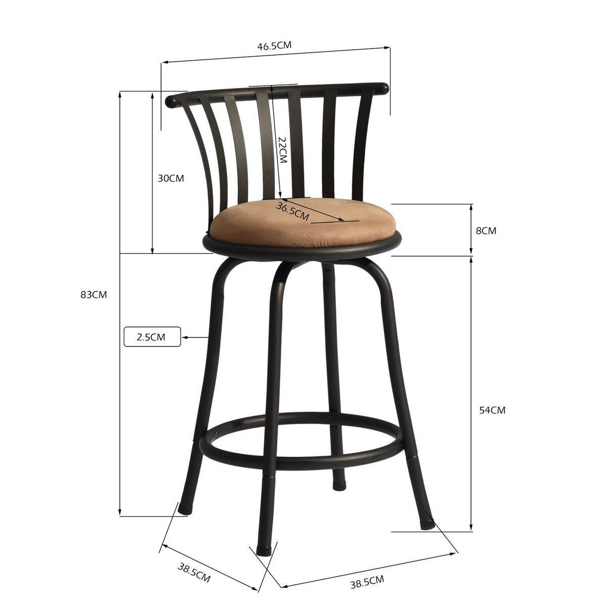 BARHOCKER-SET 2 Stück Braun - Schwarz/Braun, Textil/Metall (37/83/37cm) - Urban Meuble