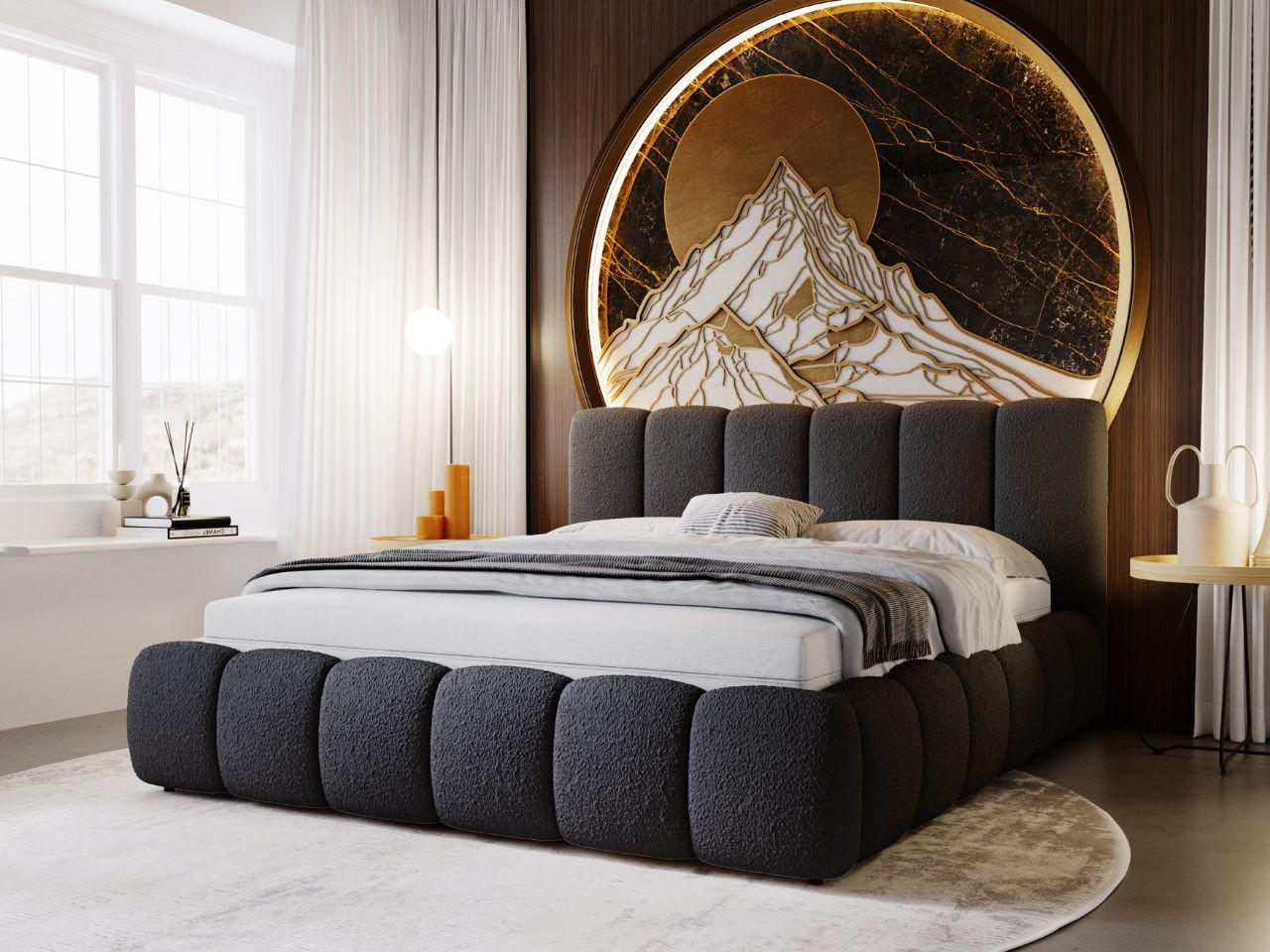 POLSTERBETT Cloud 180x200 Bouclé-Stoff Schwarz - Schwarz, Textil (180/200cm) - Graingold