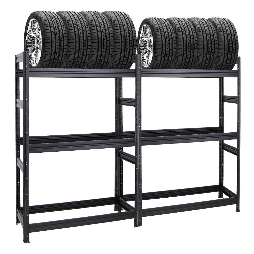 REIFENREGAL Dino 2er-Set mit 2x 180x120x50 cm Fachlast 150 kg bis zu 24 Reifen Schwarz - Schwarz, Metall (240/180/50cm) - PROREGAL